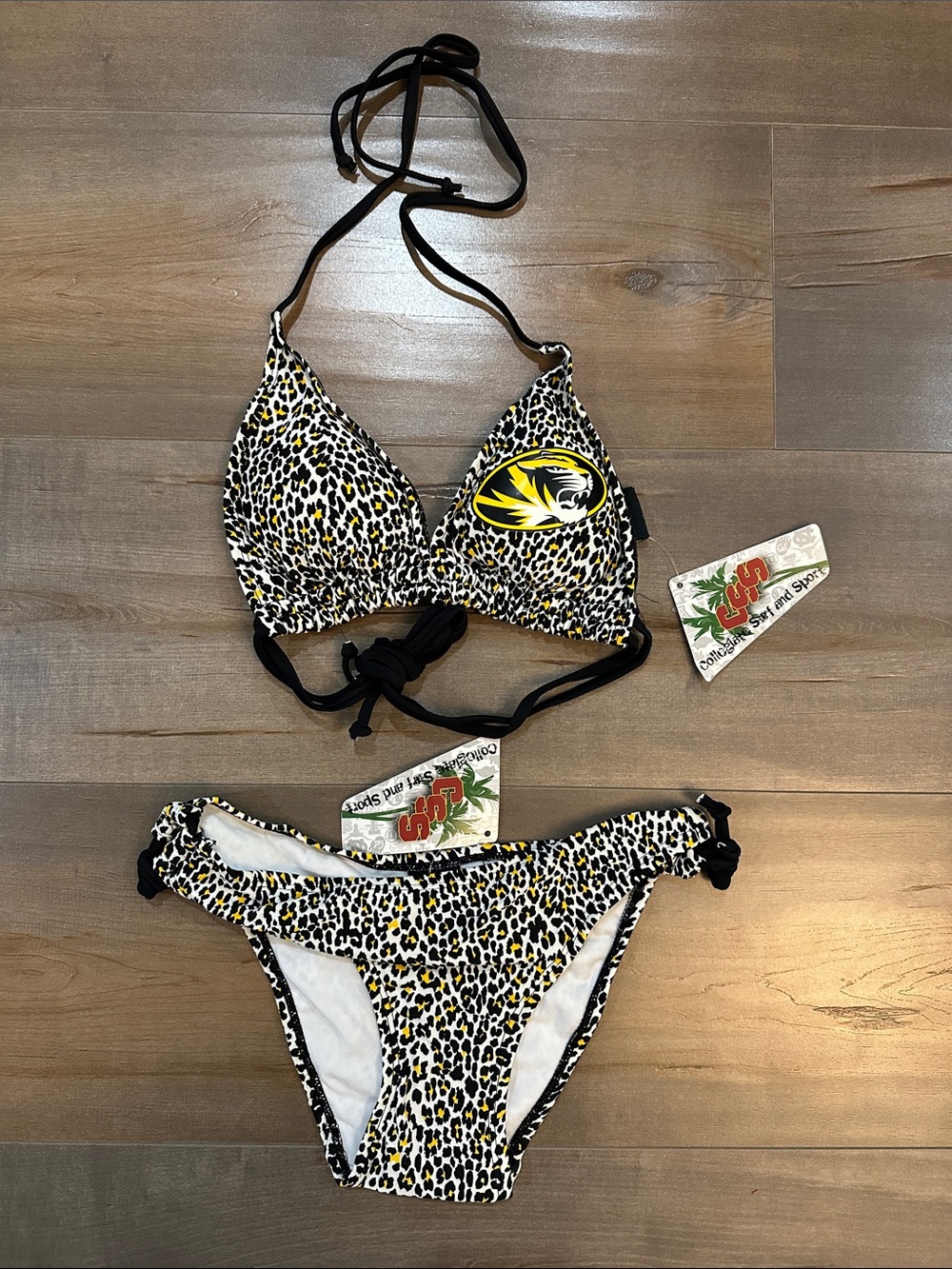 University of Missouri Mizzou Leopard Print Triangle Bikini Set